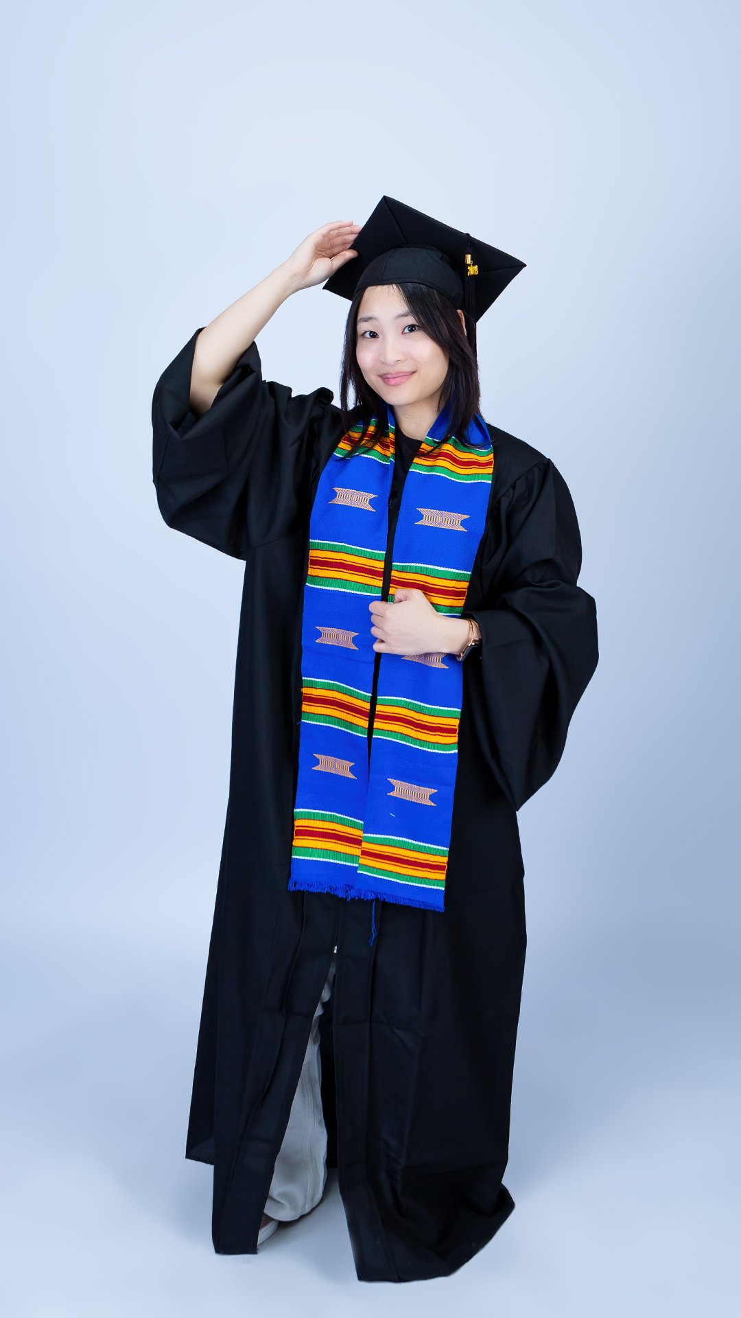 Authentic Handwoven Muffler in Blue & Multi African Kente Graduation Stole