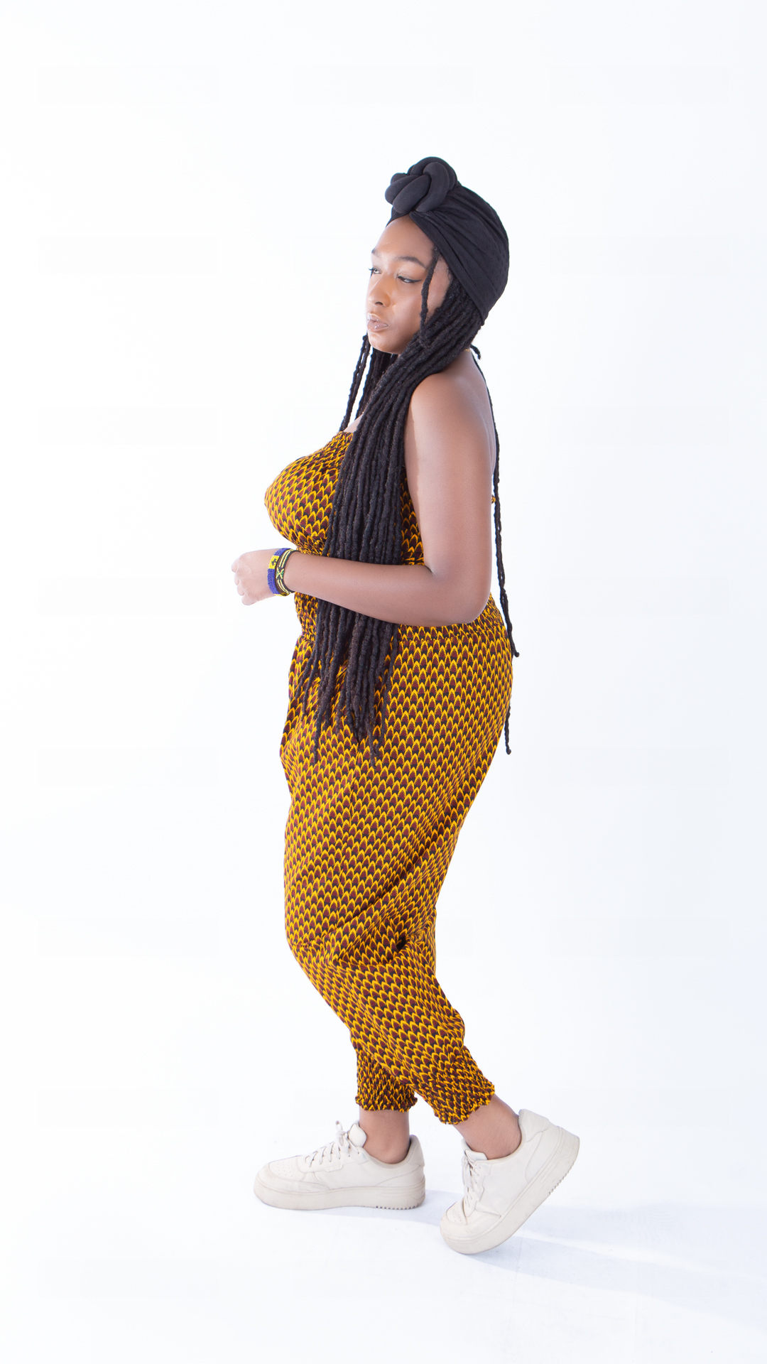 Merci Bandeau & Puff Trouser Set in Mustard Ankara Print - Image 3