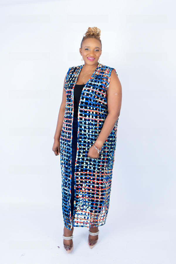 Blue Multi Ade Ankara Weaved Full Length Sleeveless Kimono - Image 3