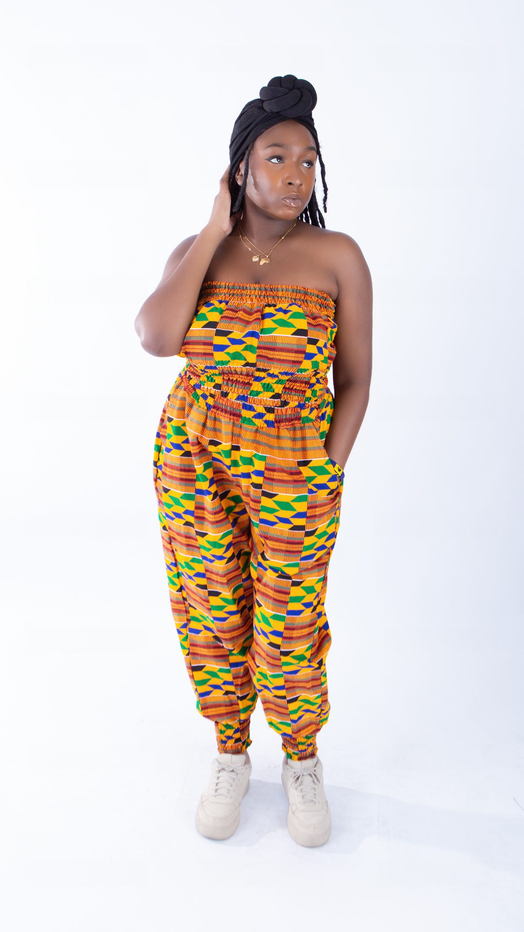 Merci Vibrant Kente Print Bandeau & Puff Trouser Set