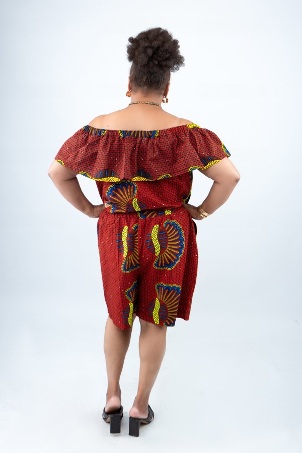 Ankara Off-Shoulder Playsuit with Pockets - Image 4