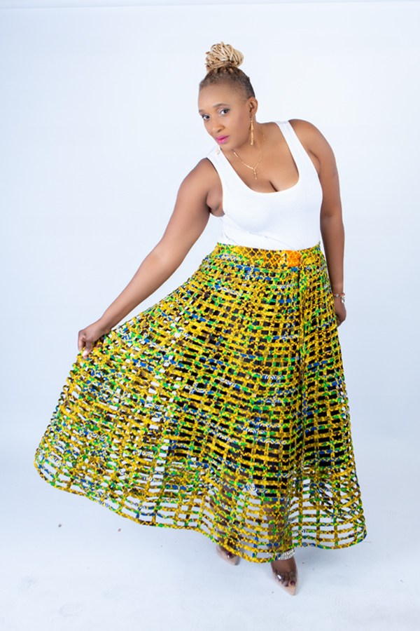 Mita Weaved Green Stylish African Mix Ankara Print Skirt - Image 5