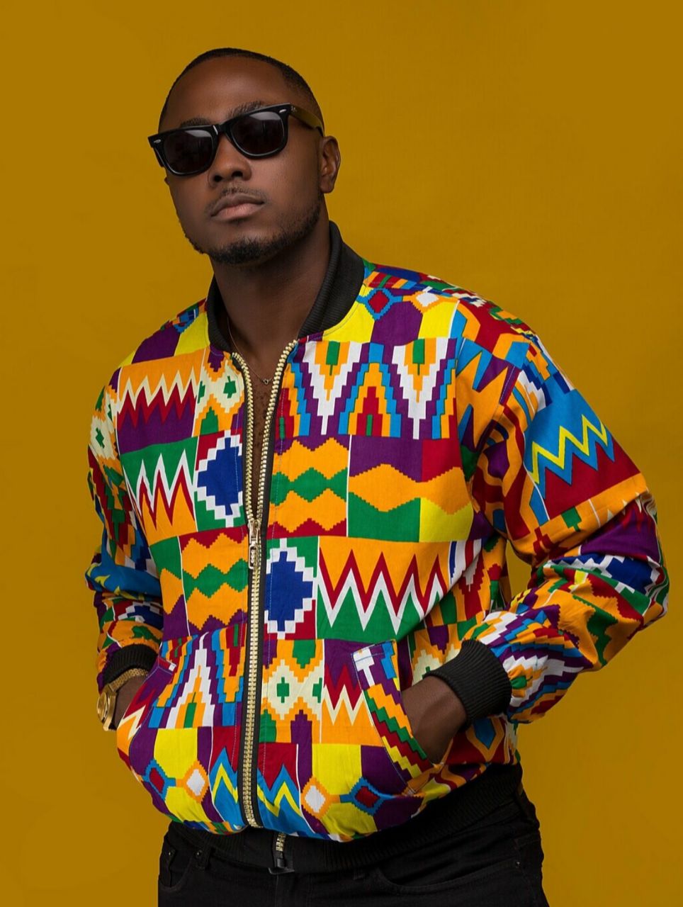 Jamal Bomber Jacket in African Kente Print