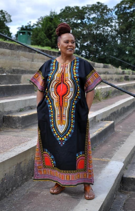 Stylish Black Dashiki Trendy Zip Dress 100% Cotton