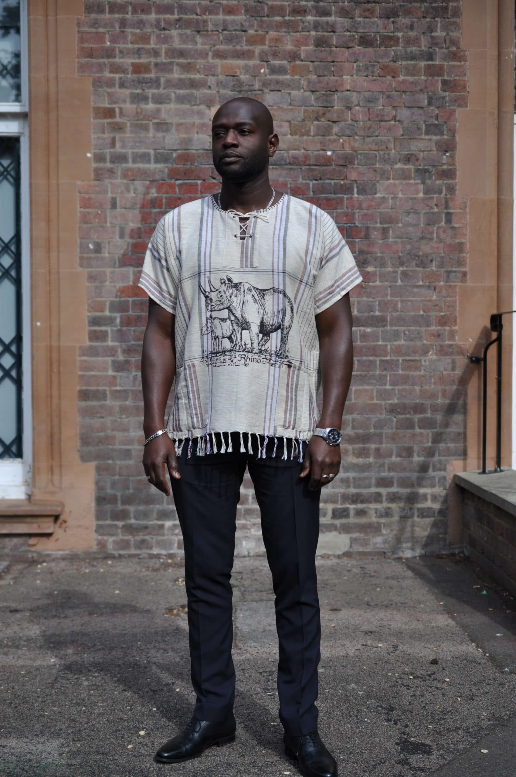 Kenyan African Rhino Tassel Hem Boho Shirt - Image 3