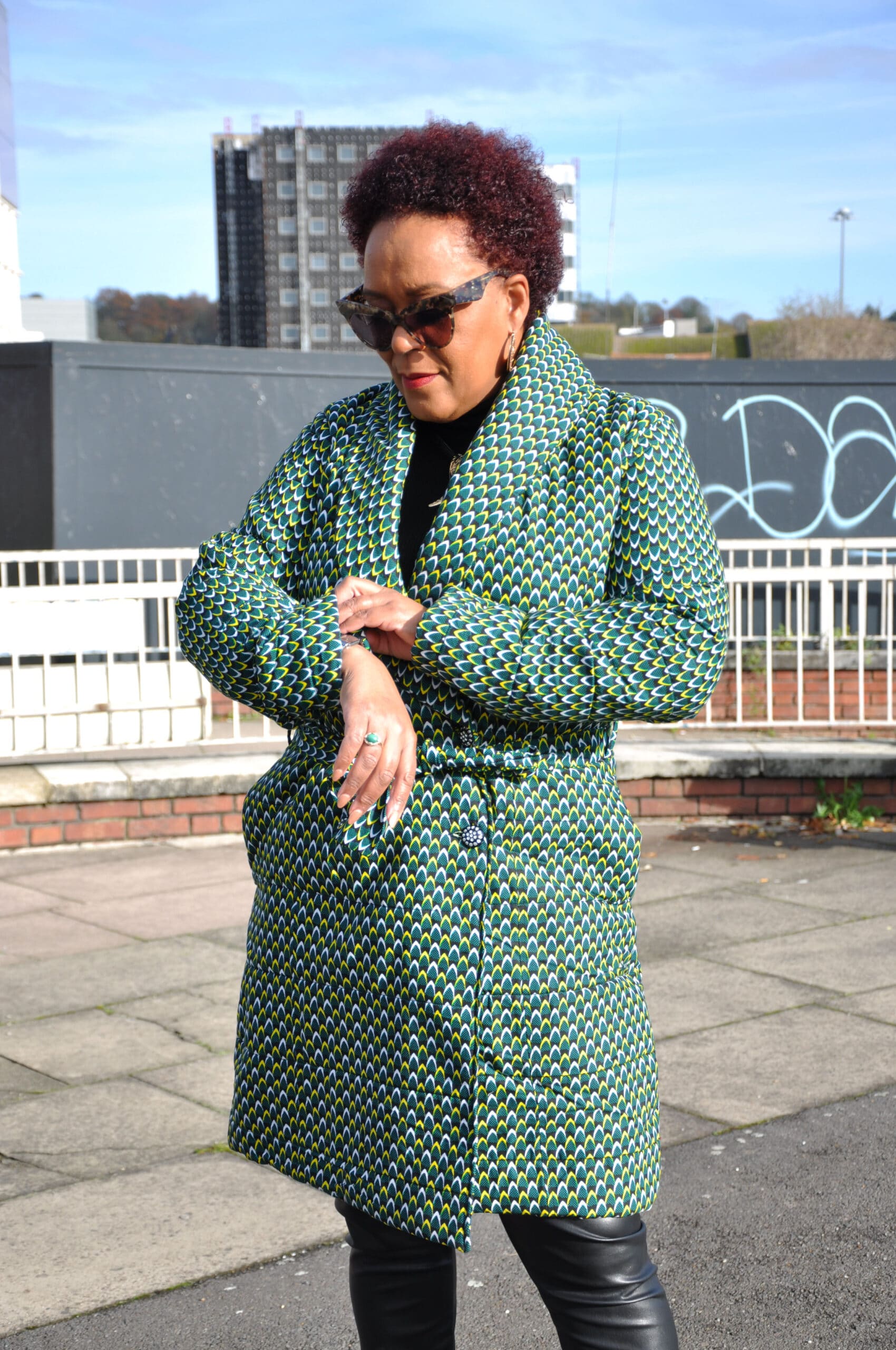 Hibo Green African Ankara Print Quilted Coat