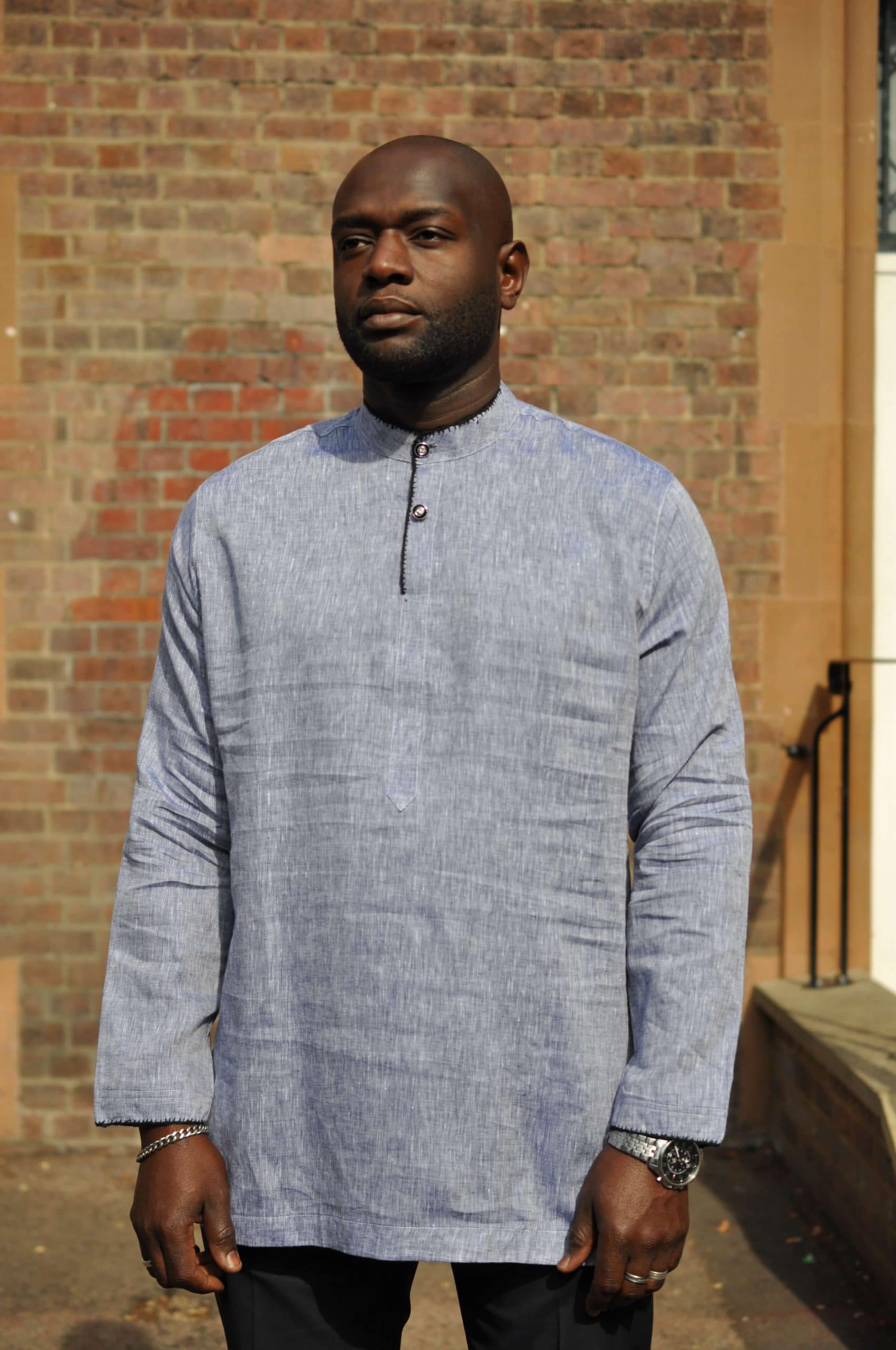 Olayemi Grey Long Sleeve Linen Polo Shirt