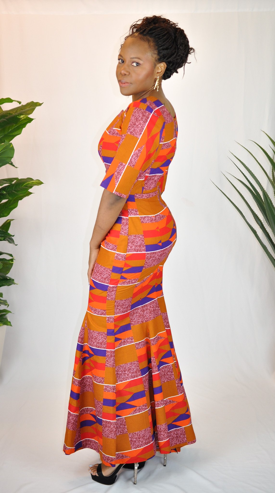 Teefah Colourful Kente African Silhouette Dress - Image 5