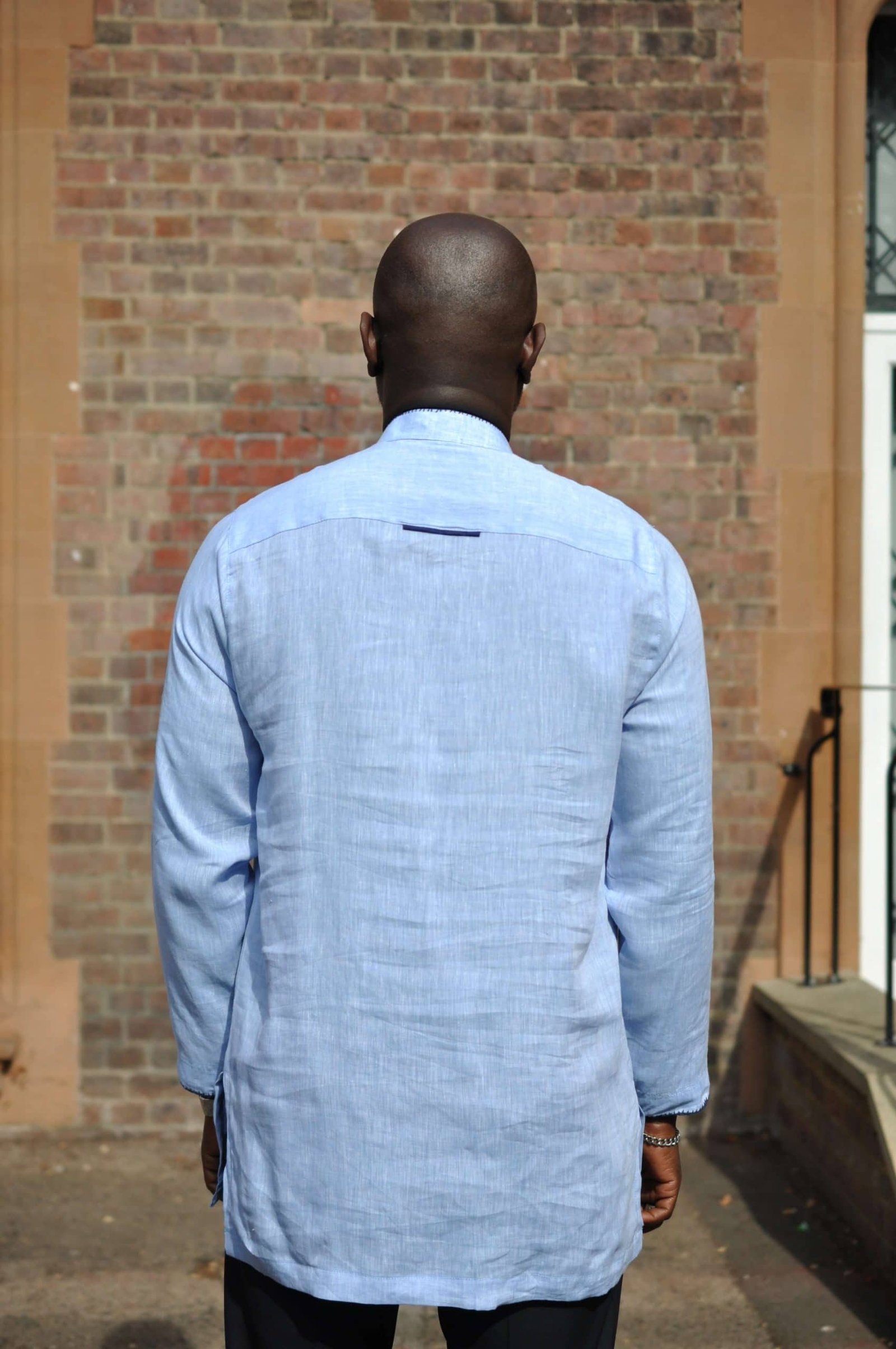 Dele Light Blue Long Sleeve Linen Polo Shirt - Image 2