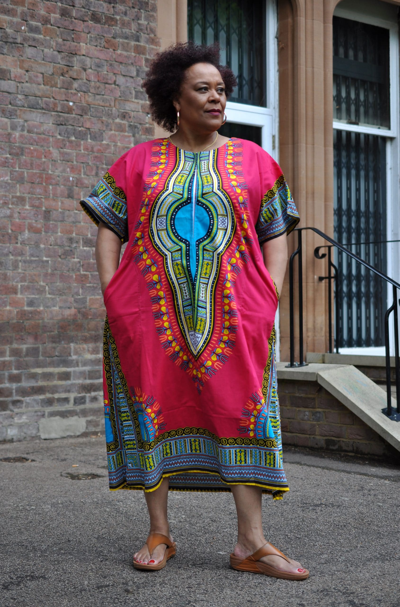 Stylish Pink Dashiki Trendy Zip Dress 100% Cotton