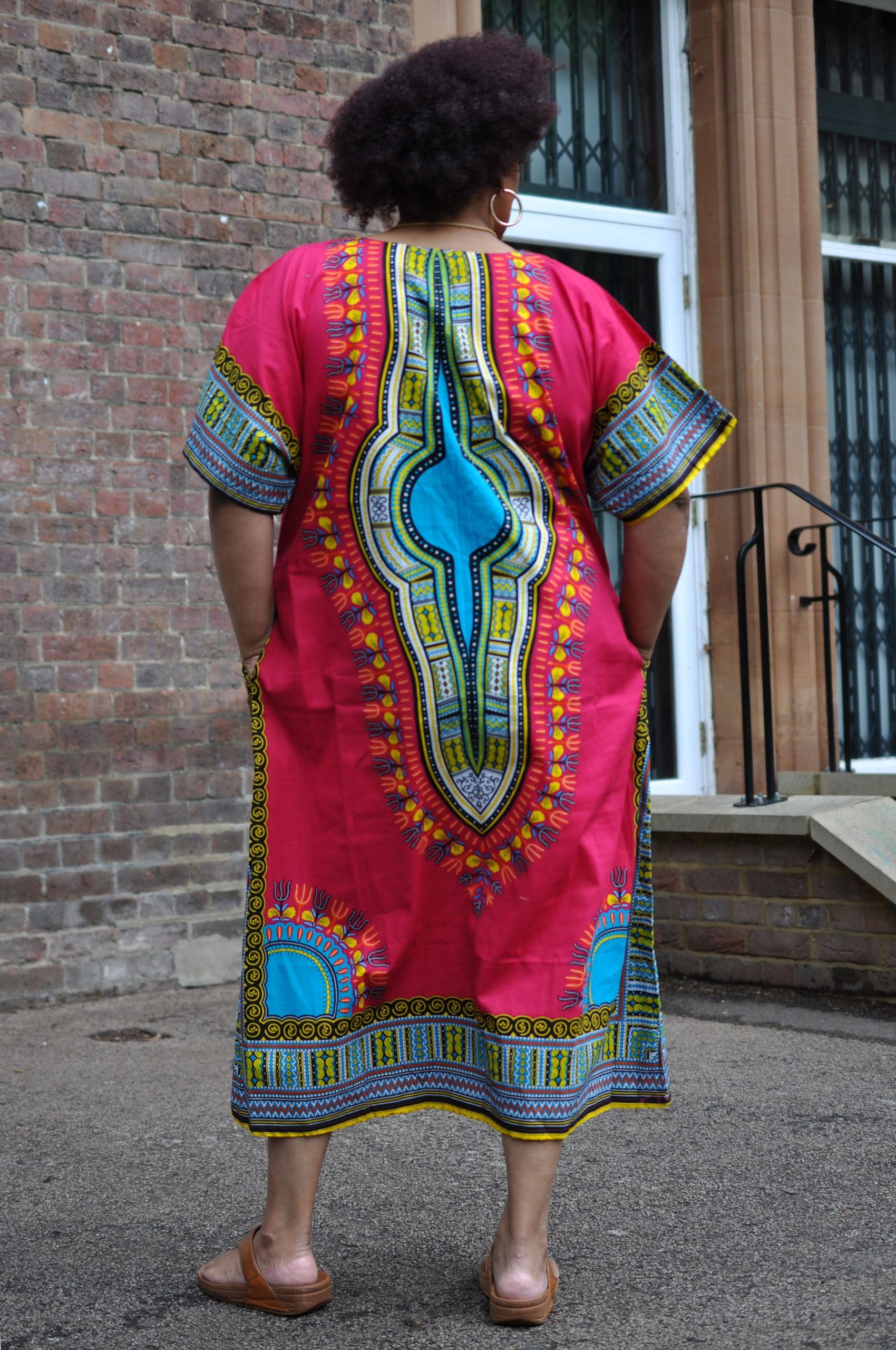 Stylish Pink Dashiki Trendy Zip Dress 100% Cotton - Image 3