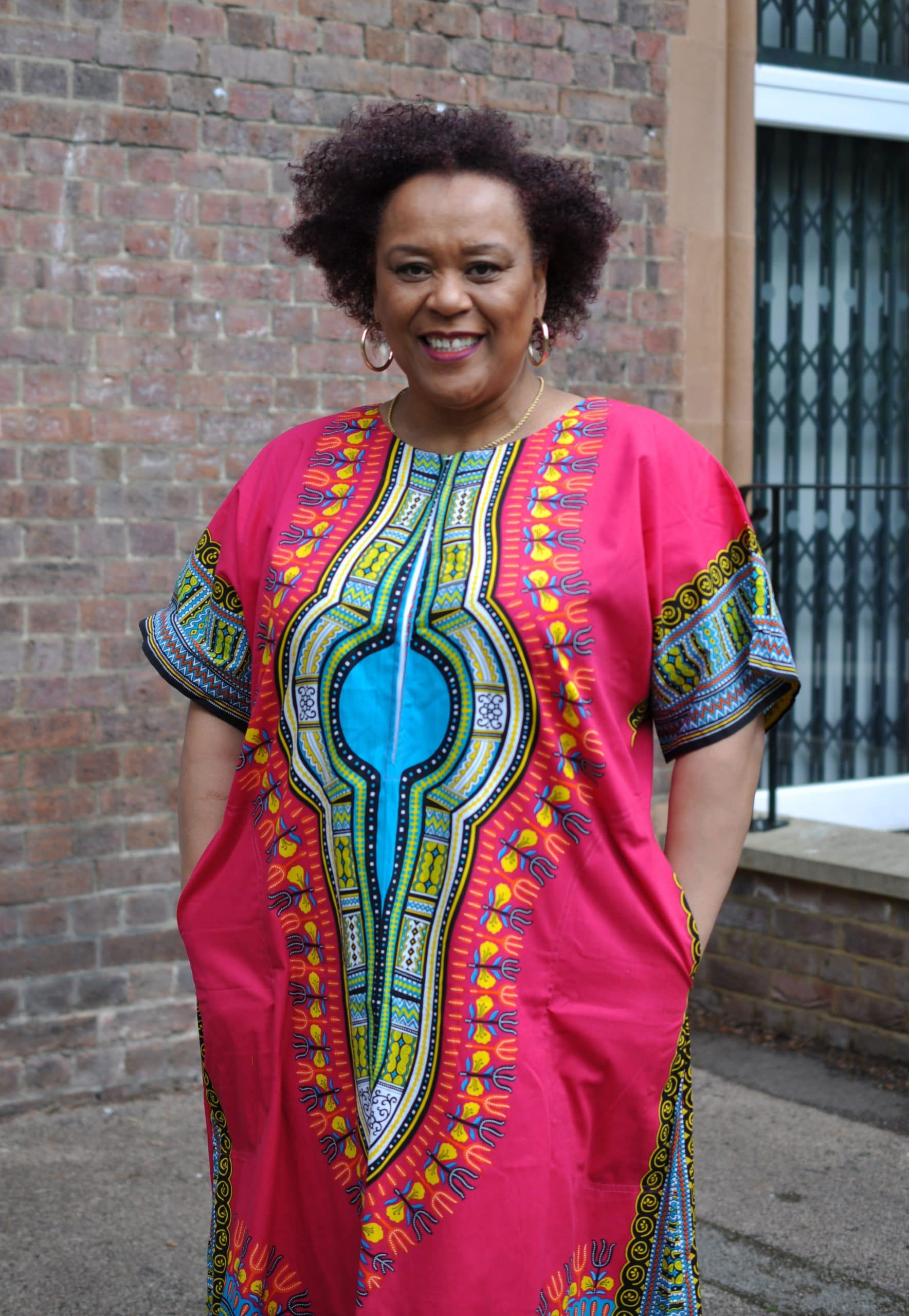 Stylish Pink Dashiki Trendy Zip Dress 100% Cotton - Image 2