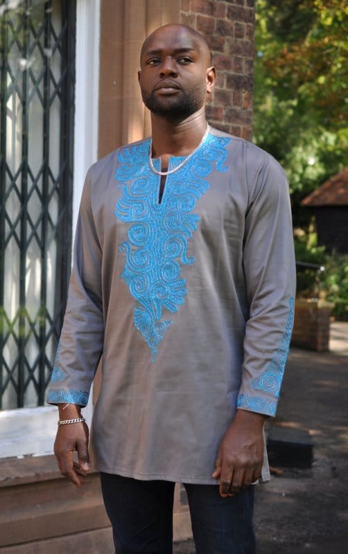 Grey & Turquoise Embroidered Shirt