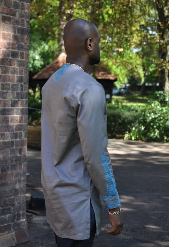 Grey & Turquoise Embroidered Shirt - Image 2