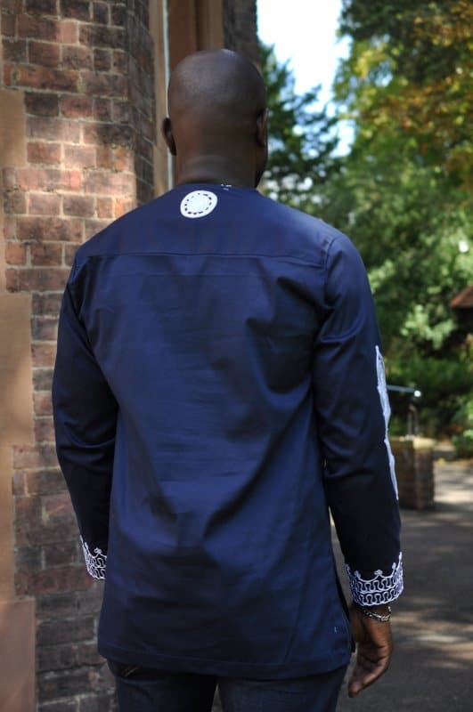 Allus Navy Blue & Silver Embroidery Shirt - Image 3