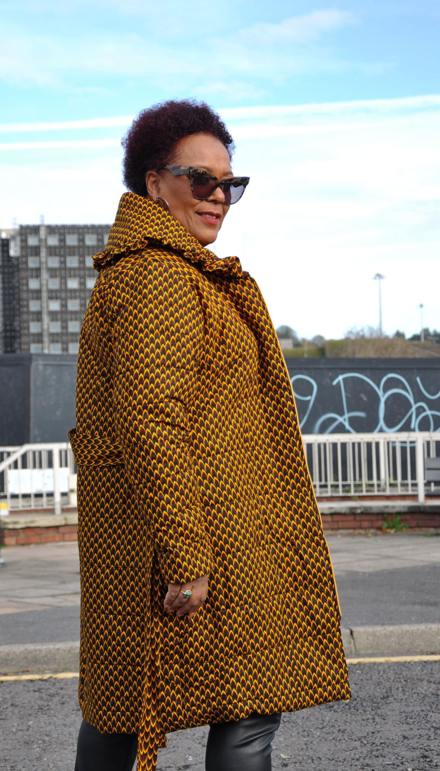 Brown African Print Quilted Padded Coat