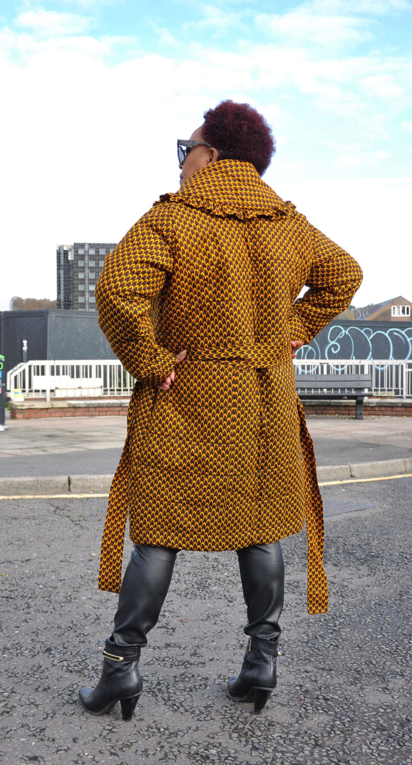 Brown African Print Quilted Padded Coat - Image 2