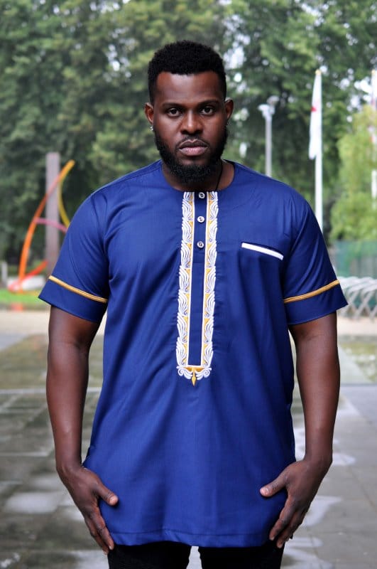 Blue Short Sleeved African Embroidery Shirt