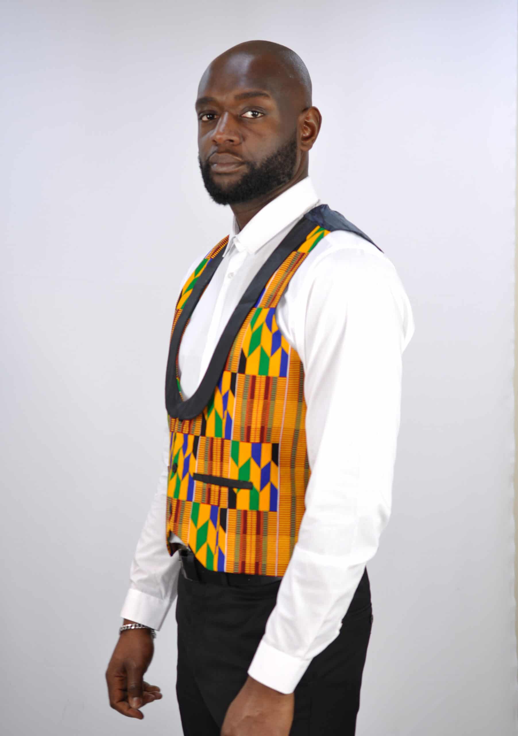 Low Cut African Kente Print Waistcoat