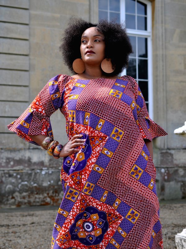 Willow Wide Sleeve African Print Asymmetrical Dress - Image 3