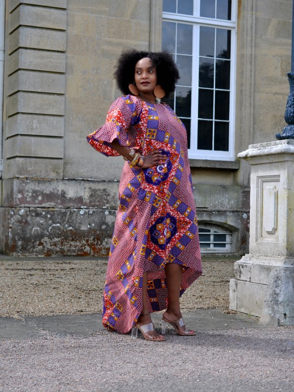 Willow Wide Sleeve African Print Asymmetrical Dress - Image 2