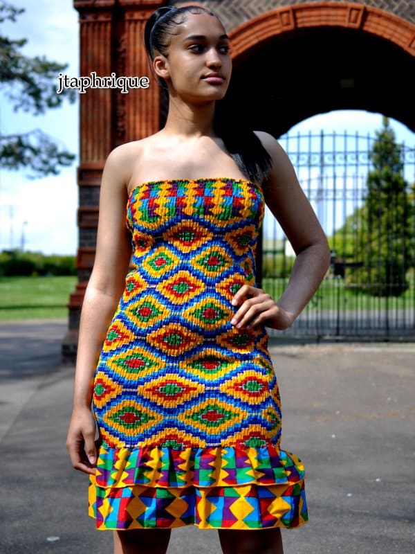 African Print Shirred Bandeau Dress - Image 2