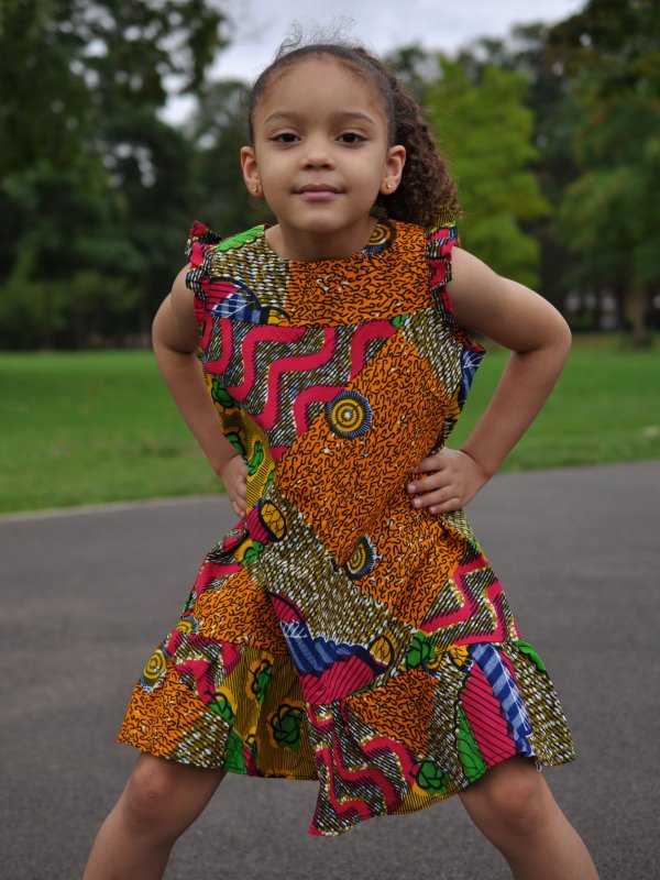 Kids African Mixed Fusion Ankara Multicoloured Dress - Image 4