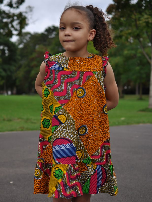 Kids African Mixed Fusion Ankara Multicoloured Dress