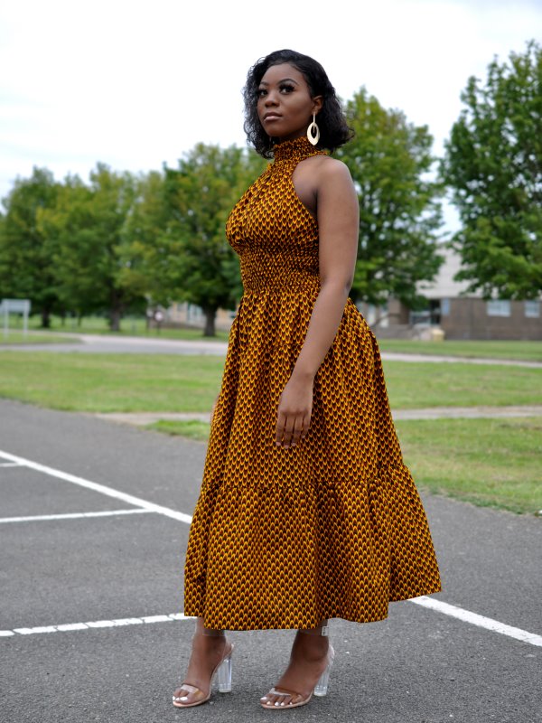Denise Mustard Stunning Ankara High-neck Halter Maxi - Image 5