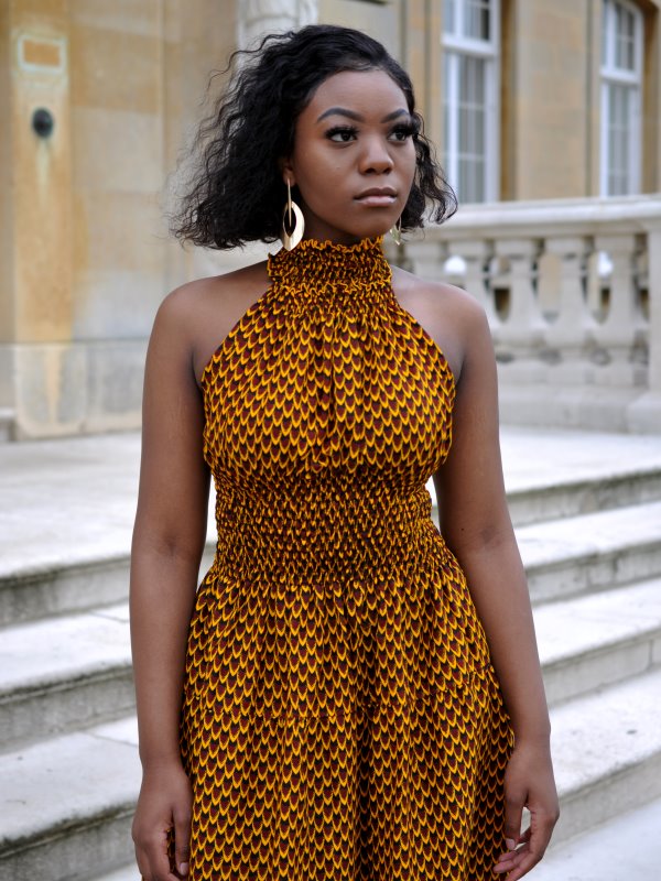 Denise Mustard Stunning Ankara High-neck Halter Maxi - Image 2