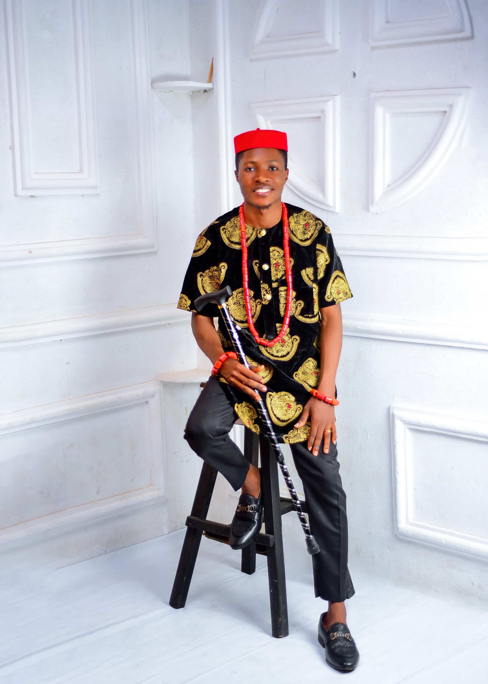 Black and Gold Isi Agu Igbo Nigerian Men Shirt - Image 2