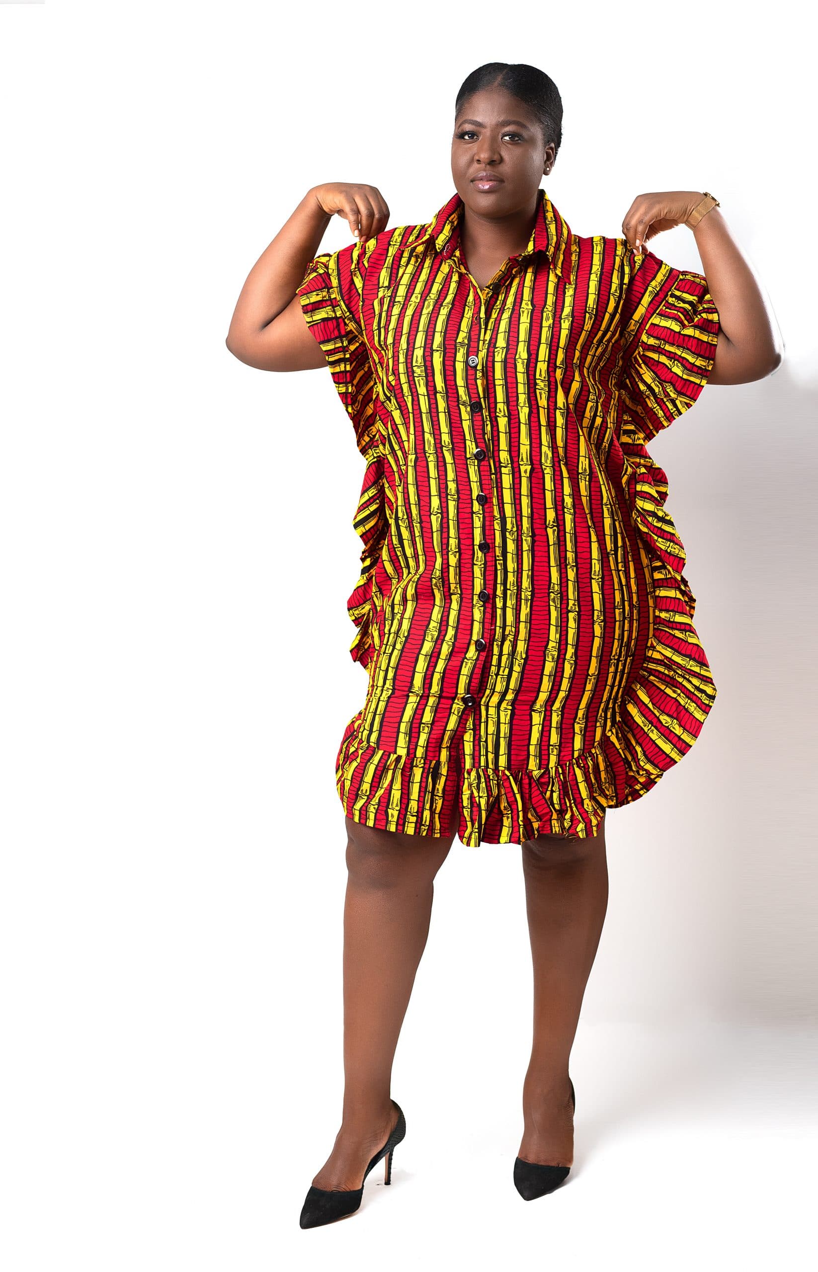 Sura Ankara African Print Shirt Dress With Flared Trim