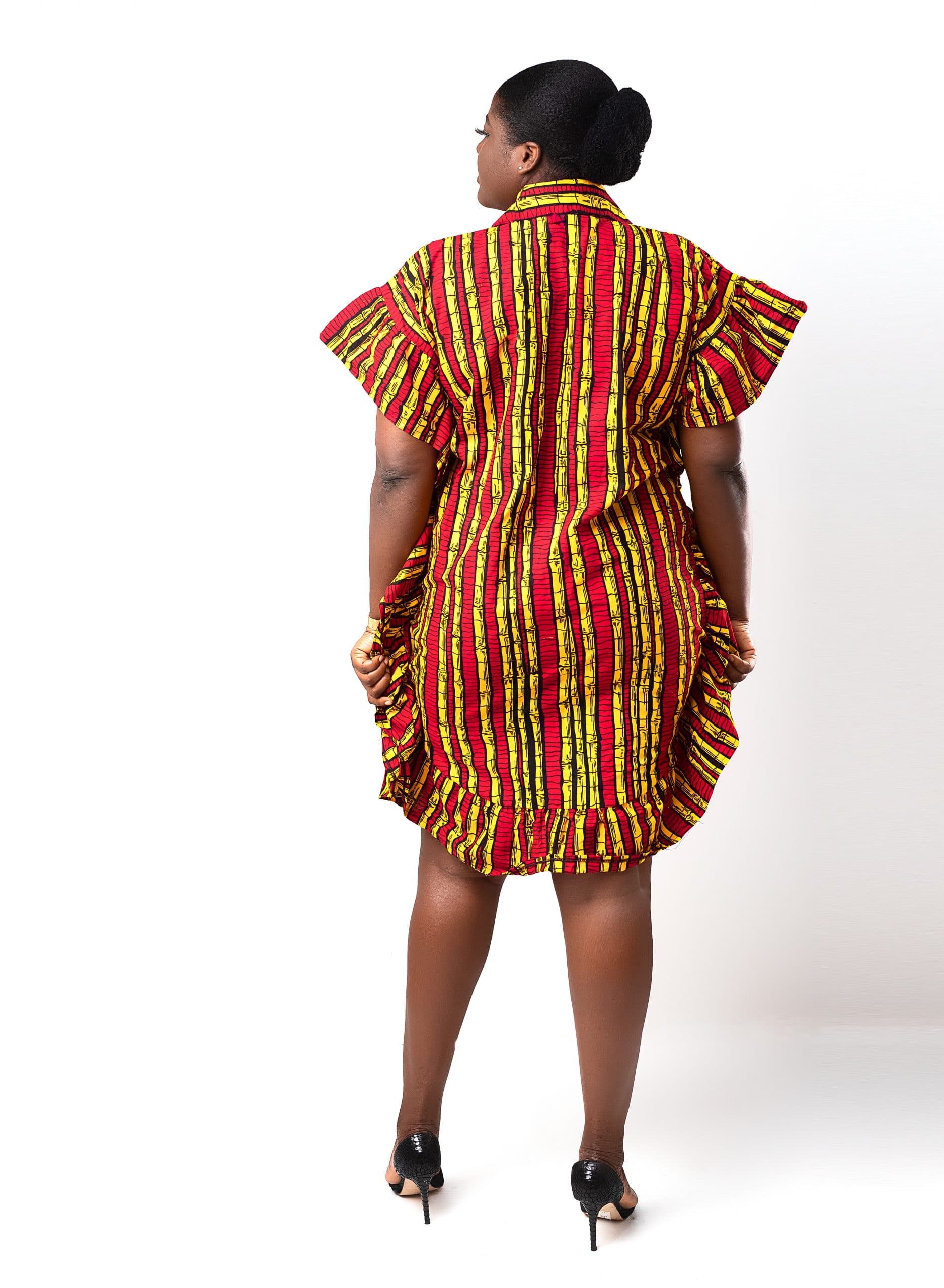 Sura Ankara African Print Shirt Dress With Flared Trim - Image 4