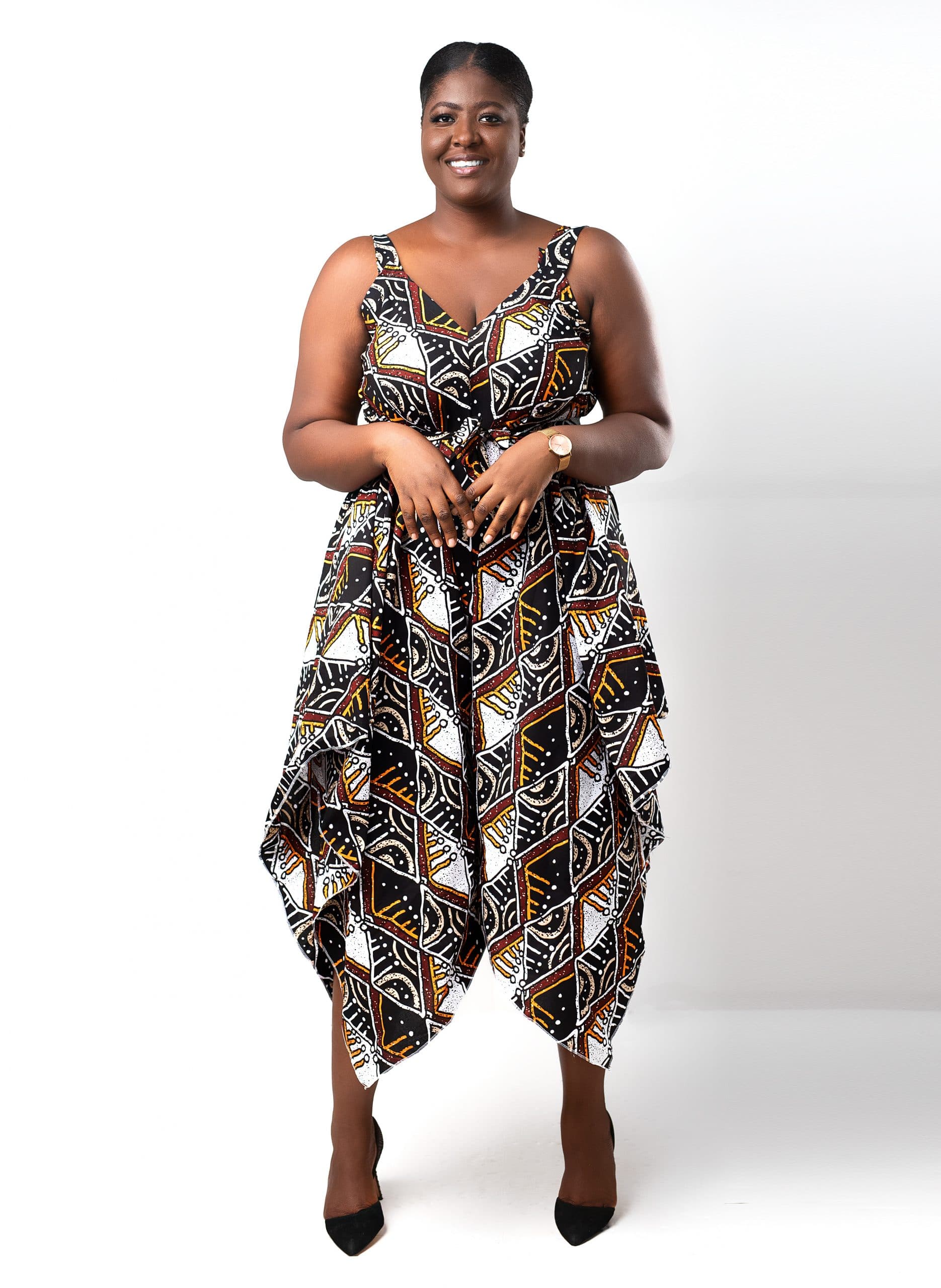 Rehema Black & Multi V-neck Ankara Jumpsuit