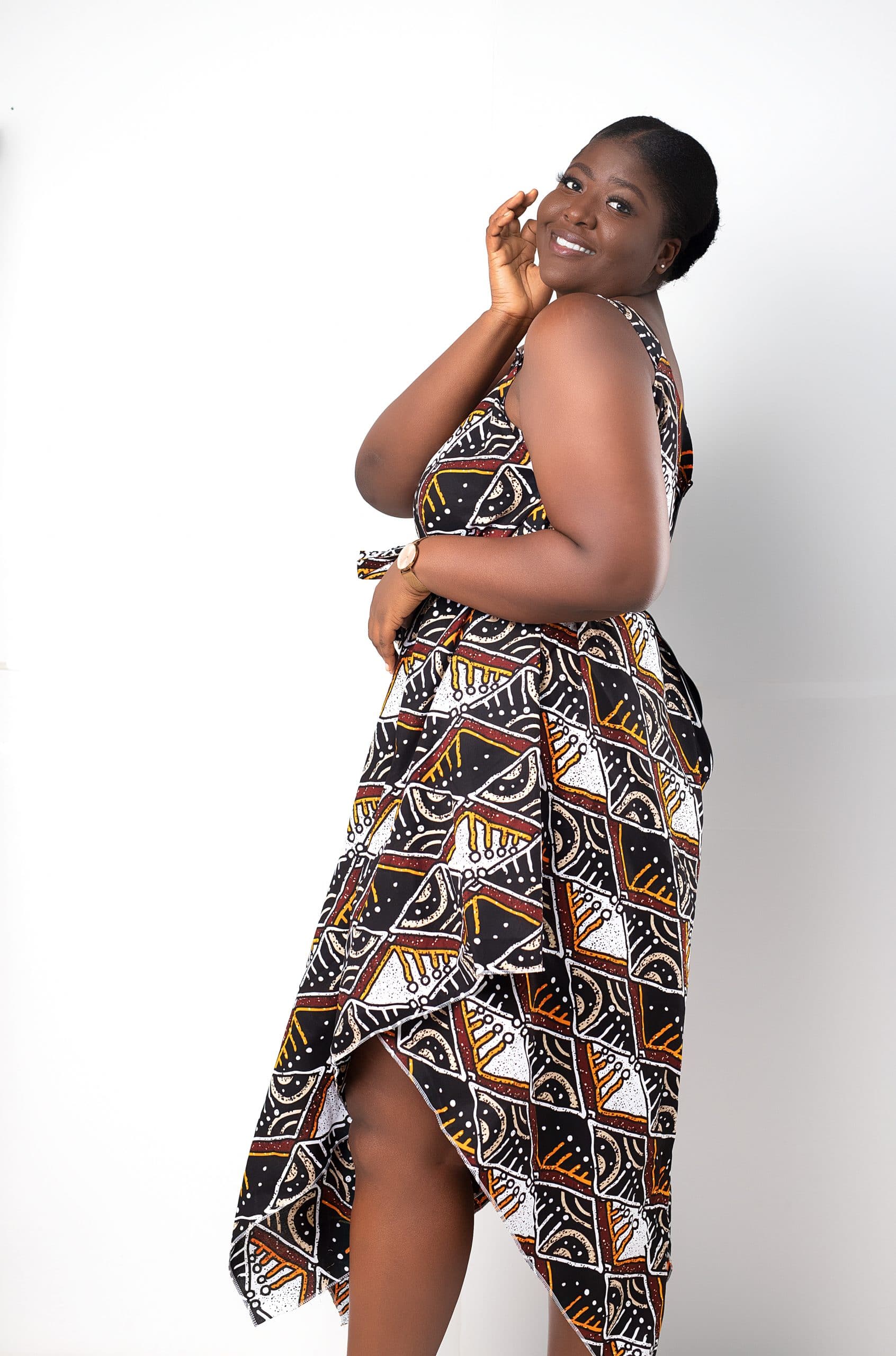 Rehema Black & Multi V-neck Ankara Jumpsuit - Image 3