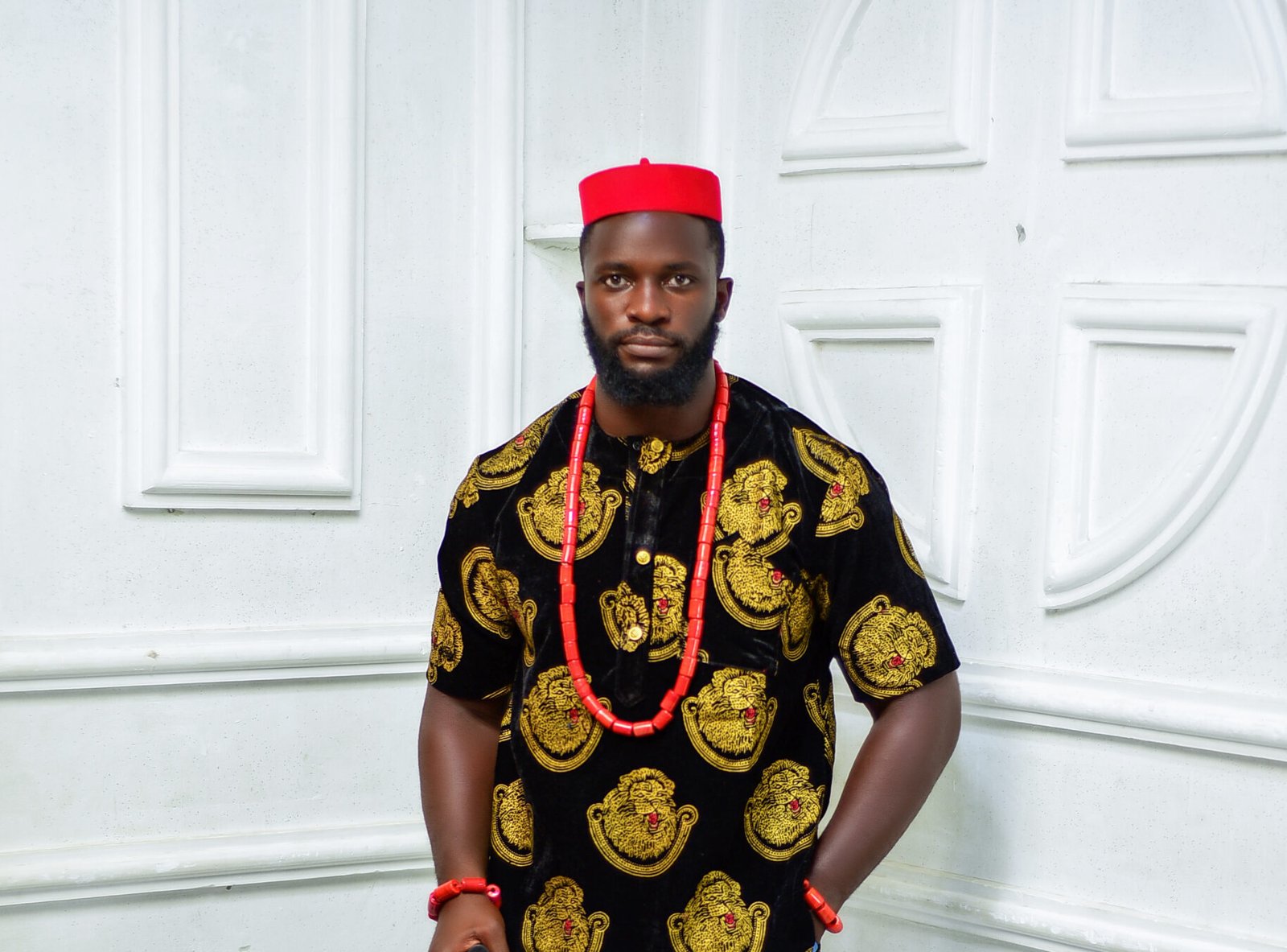 Black and Gold Isi Agu Igbo Nigerian Men Shirt - Image 4