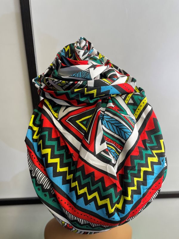 Pre-Tied Blue & Multi-Coloured Head Wrap / Turban - Image 2