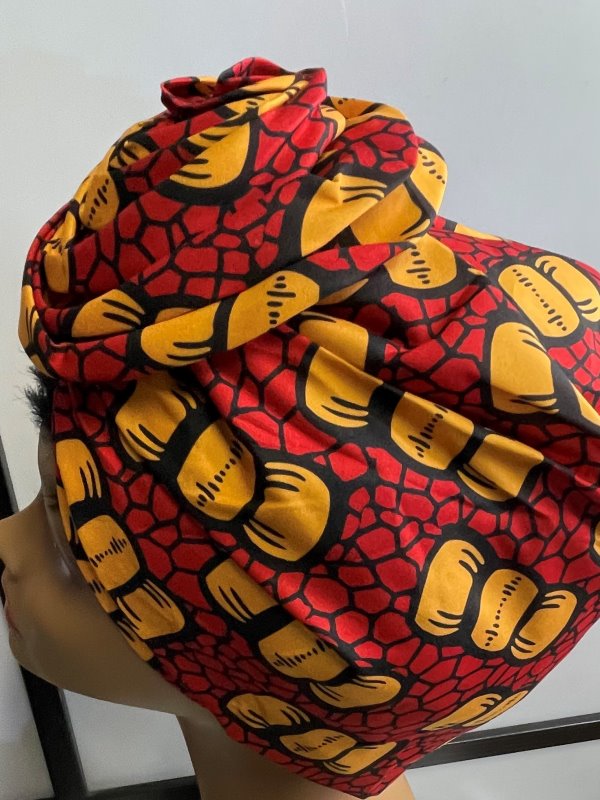 Red & Yellow African Print Knot Beautiful Head Wrap Turban - Image 4