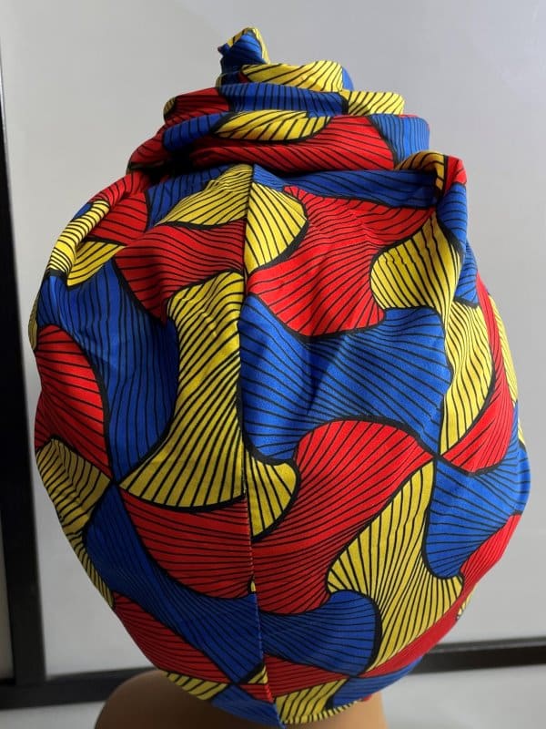 Red Multi-Coloured African Print Knot Head Wrap Turban - Image 2