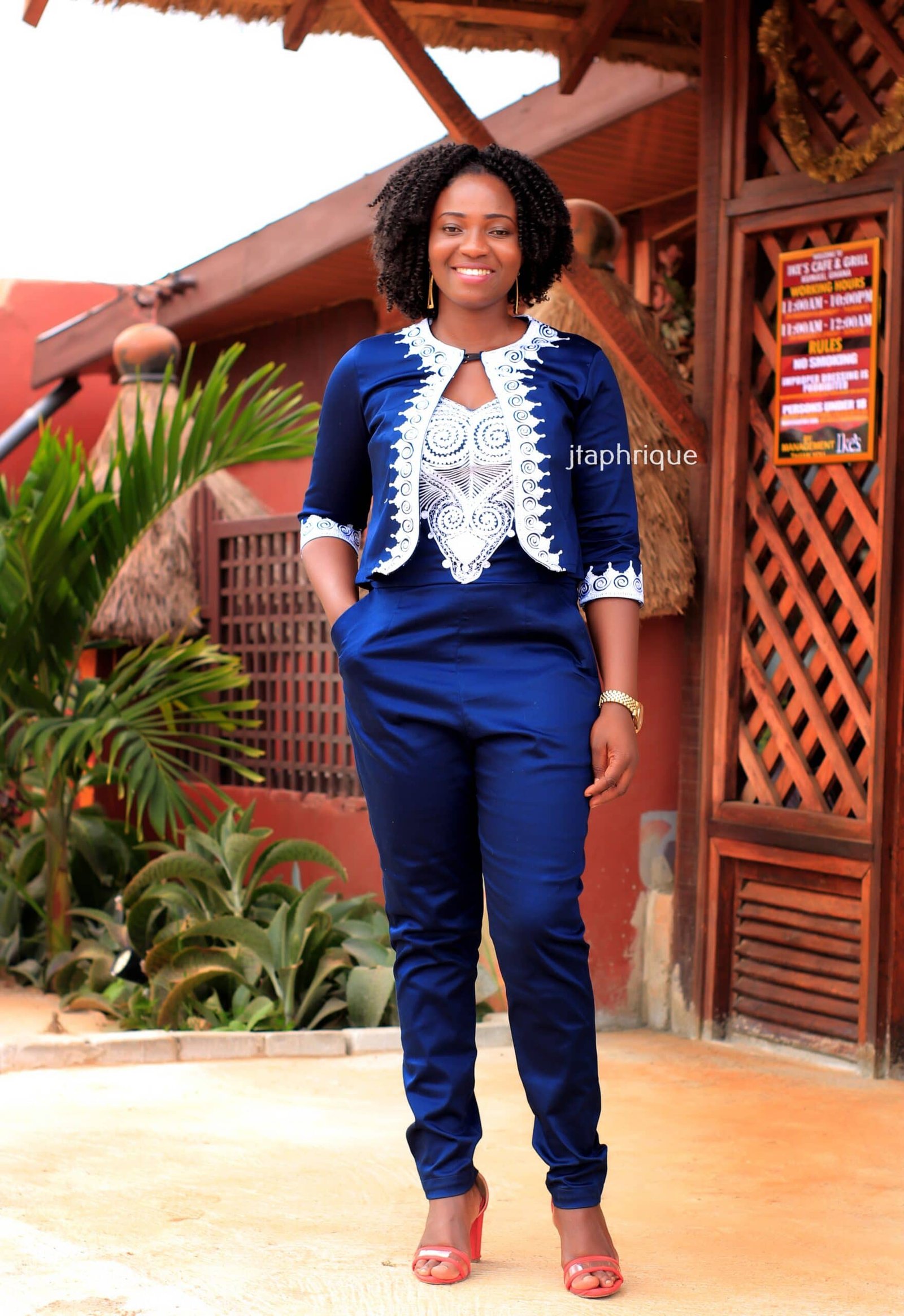 African Embroidered Navy Jumpsuit & Bolero Jacket