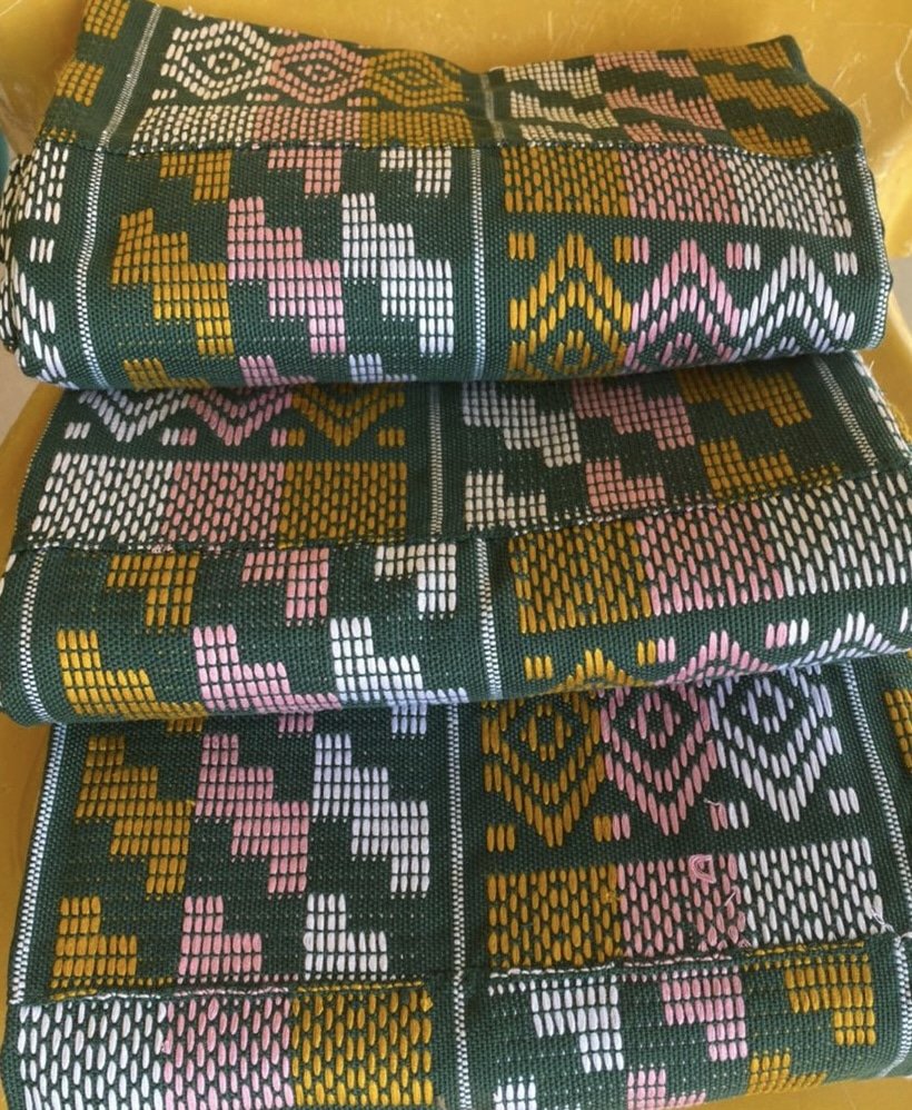Beautiful Khaki & Multi Authentic Handwoven Kente Cloth