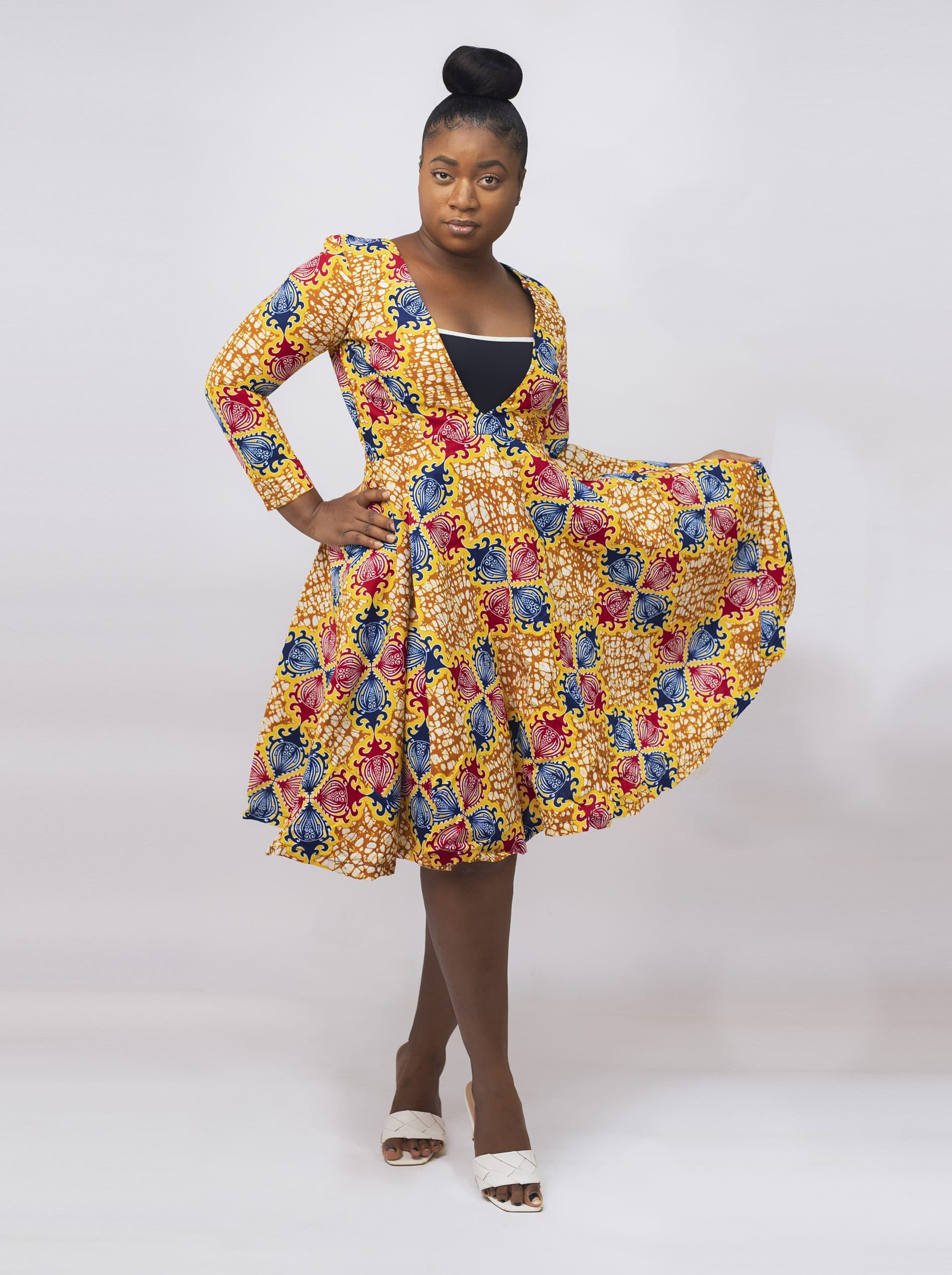 Taiwo Long-Sleeved Ankara Occasion Dress - Image 2