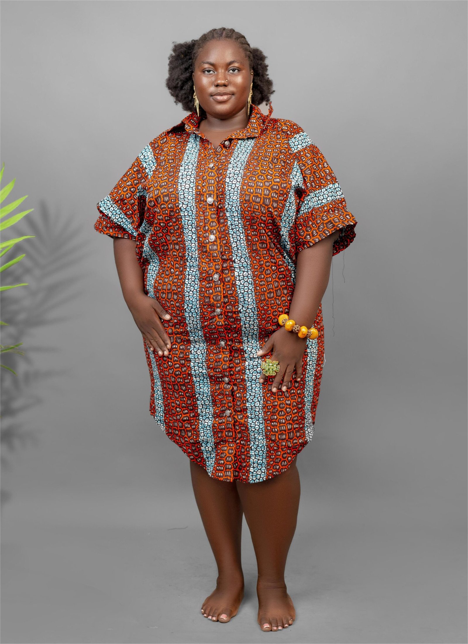 Plus Size African Print Shirt Dress - Abike