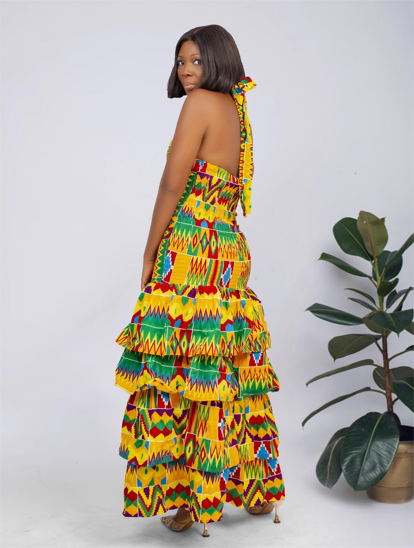 Ankara Maxi Halter Neck Dress - Kumalo - Image 3