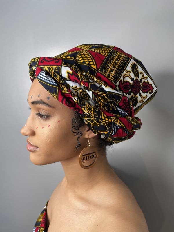 Red African Print Head Wrap / Scarf
