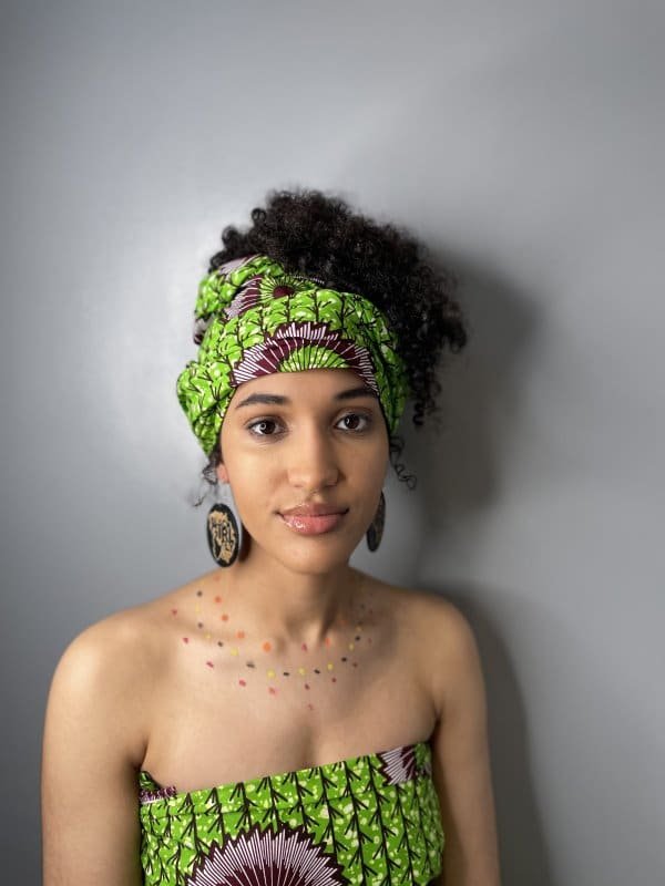Green African Print Head Wrap / Scarf & Earrings Gift Set - Image 3