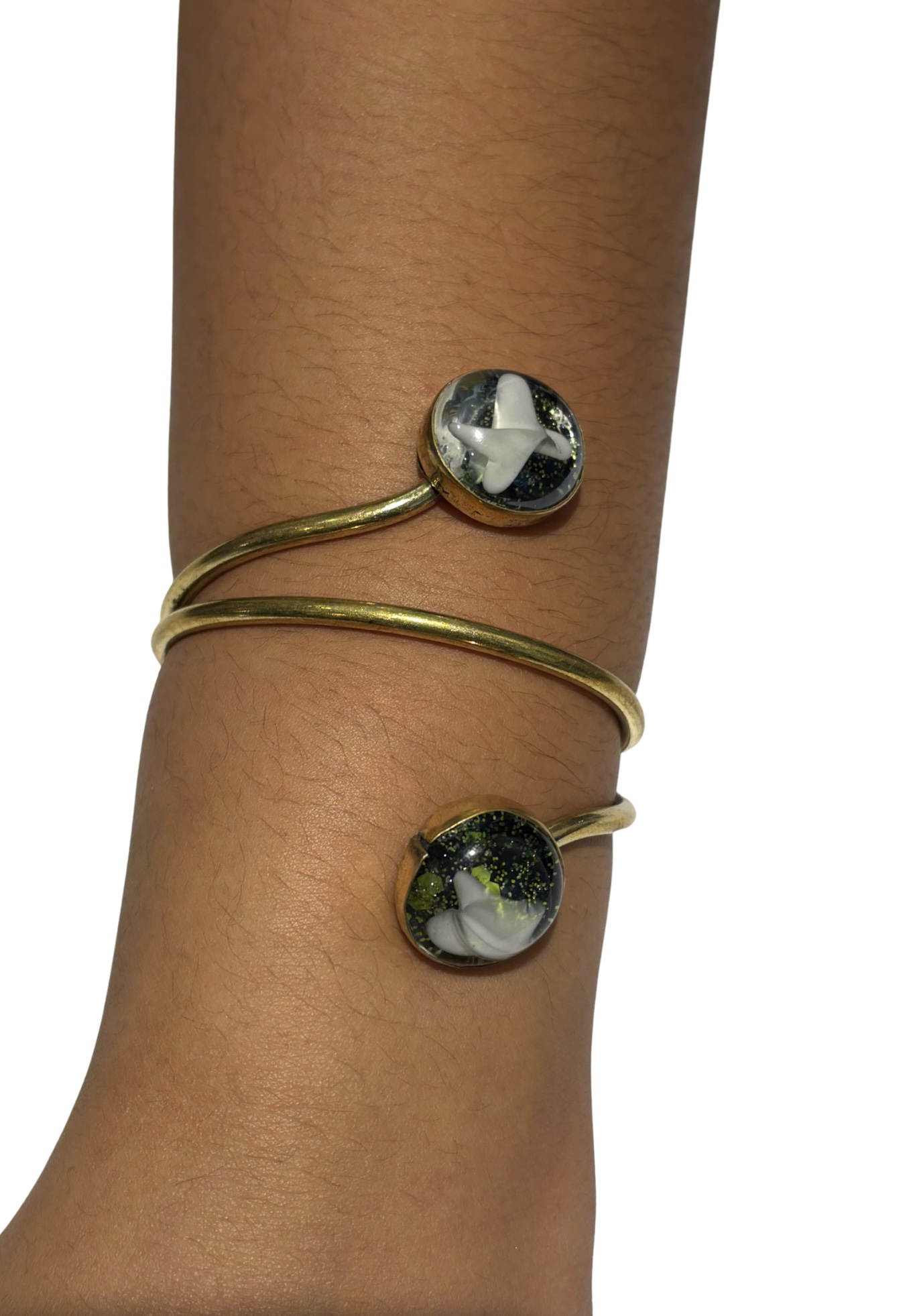 Adjustable Brass Bracelet with Resin Stone Accents - Image 4