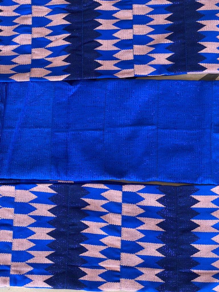 Dark Blue & Peach Authentic Handwoven Kente Cloth - Image 3