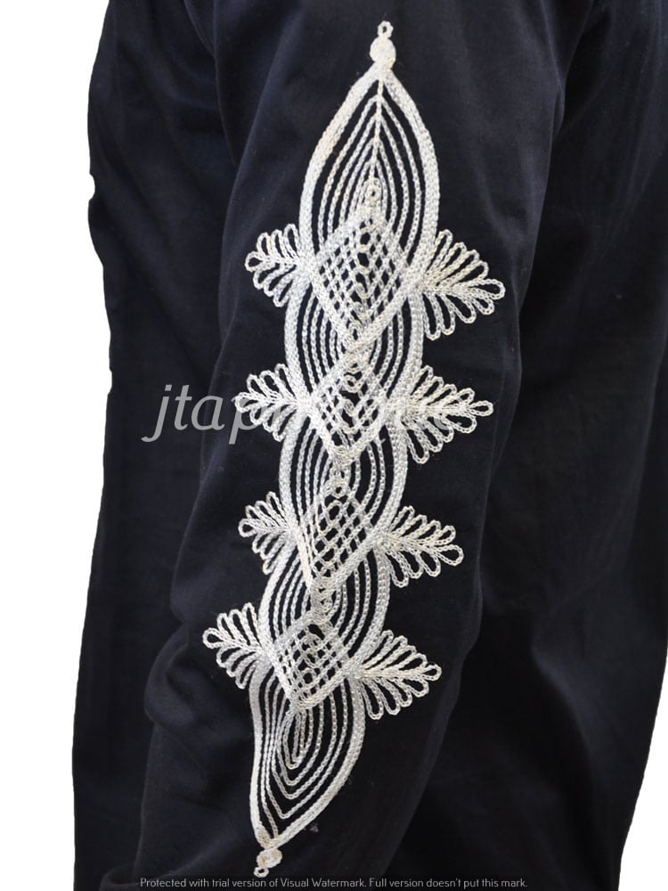 Allus Navy Blue & Silver Embroidery Shirt - Image 6