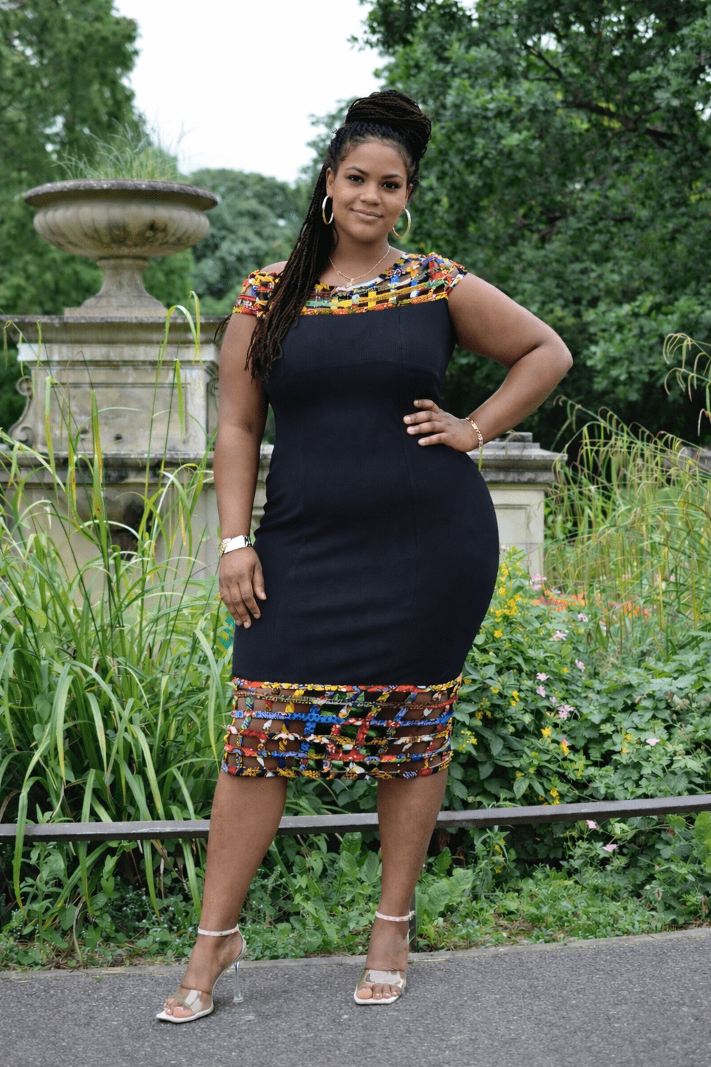 Michelle African Print Net Hem Bodycon Dress